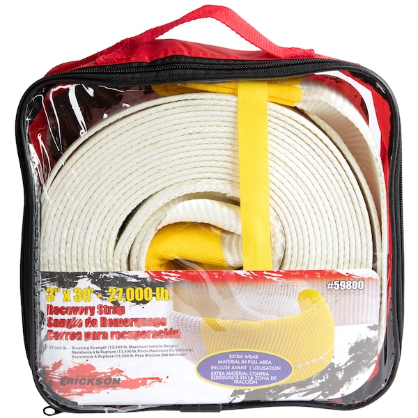 3X30Ft 27,000 Lb Recovery Strap Bulk W/ Carry Bag